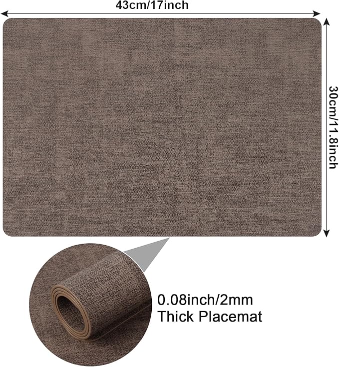 Faux Leather Placemats Set of 6, Heat Resistant Wipeable Washable Vinyl Place Mats, Waterproof Anti-Slip Dining Table Mats, Suitable for Indoor & Outdoor Use (Coffee)