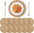 Kochorie Set of 12 Round Woven Placemats 12 Inches Bulrush Placemats Natural Hand-Woven Boho Rattan Placemats Wicker Table Mats Farmhouse Weave Place Mats for Home Dining Table