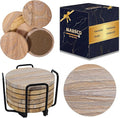 Sandstone Water Absorbent Hand Crafted Round Coasters for Drinks - 4 Inches Wide Thirsty Stone Bar/Drink Coasters- Made from Rainbow Sandstone (Set of 6 with Holder)