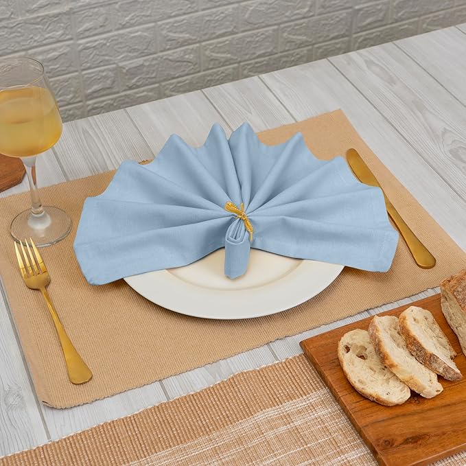 Blue Needles Solid Cloth Napkins Set of 12 Ice Blue 100% Cotton Dinner Napkins 18x18 inches - Soft, Reusable, Absorbent & Washable Linen, Ideal for Wedding Events, Parties & Everyday Use