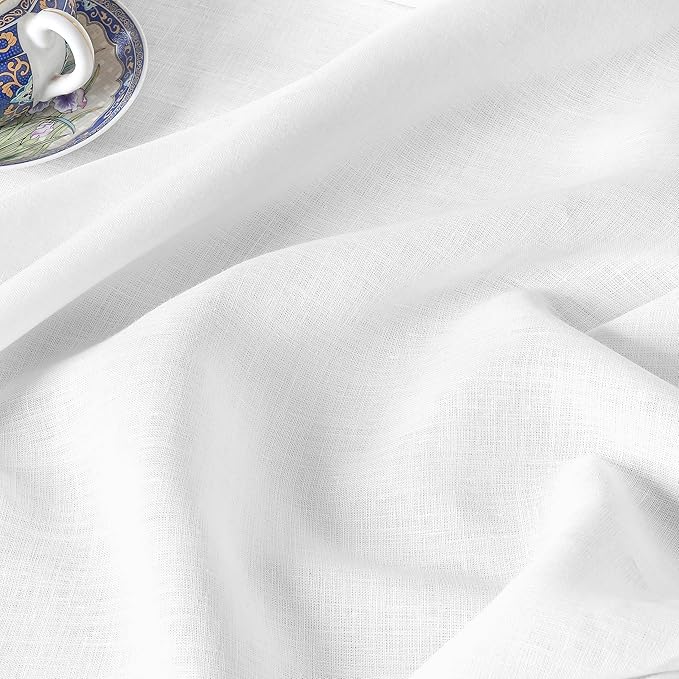 D'Moksha Homes White Linen Tablecloth 60 x 108 Inch - 100% Pure Linen White Table Cloth for Rectangle Tables - Classic Hemstitch, Machine Washable Tablecloth for Valentines, Spring, Easter