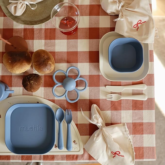 mushie Square Dinnerware Bowls for Kids | Made in Denmark, Set of 2 (Twilight Blue)
