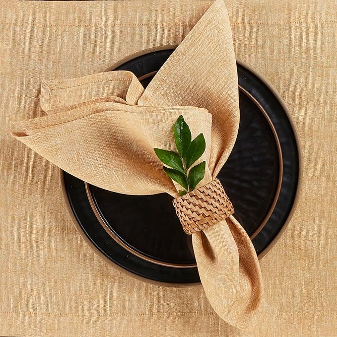 Solino Home Linen Cloth Napkins Set of 4-100% Pure Linen Golden Nugget Dinner Napkins 20 x 20 Inch for Spring, Easter - Athena, Handcrafted and Machine Washable