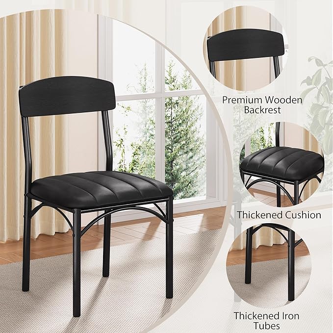 51‘’ Round Dining Table Set for 4, Kitchen Table and Chairs for 4, Circle Table Round Pedestal Dining Room Dinner Dinette Table Set,5 Piece Space Saving Wood Kitchen & Dining Room Tables (Black, 51In)
