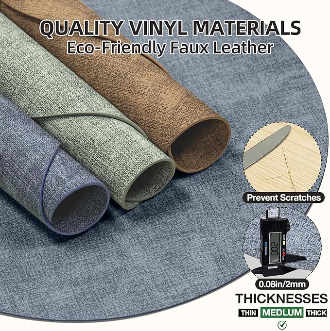 15 inch Faux Leather Round Placemats Set of 6 Non-Slip Washable Wipeable Table Mats, Heat Resistant Waterproof Oilproof Blue Place Mats for Kitchen, Dining, Party, Indoor, Outdoor