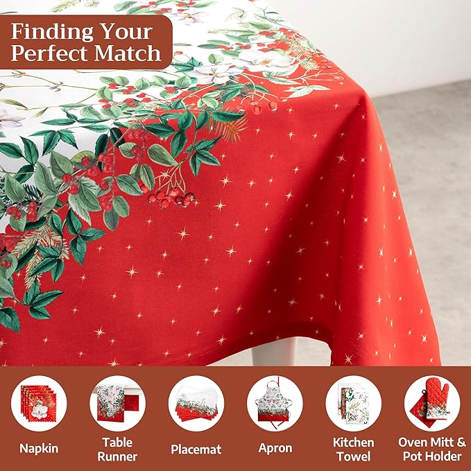 Maison d' Hermine Table Cloth Rectangle Table 100% Cotton 60 x 90 Inches Fall Tablecloth Reusable Everyday Use for Thanksgiving Christmas Decorations Dining Farmhouse Party (Noel)