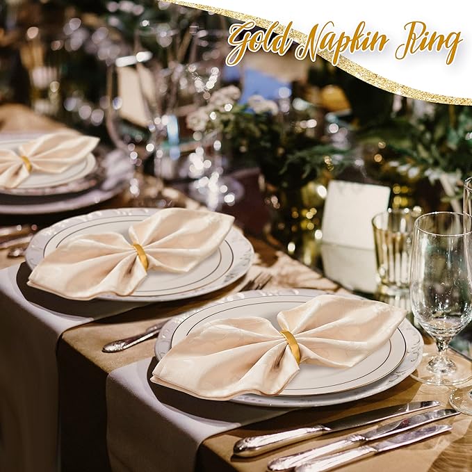APTWOW 50PCS Gold Napkin Rings, Semicircle Metal Gold Napkin Holder Buckles, Fall Thanksgiving Christmas Napkin Rings for Dinner Table Decor, Wedding, Banquet, Party