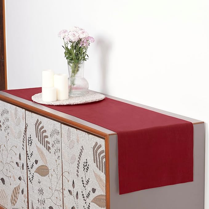D'Moksha Homes Linen Red Table Runner 144 Inches Long - 100% Pure Linen Extra Long Table Runner 14 x 144 Inch for Valentines, Spring - Machine Washable
