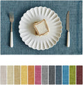 Softalker Faux Linen Placemats Set of 6-12 x 18 Inch, Heat Resistant Double Layered Durable Burlap Farmhouse Place Mats, Non-Slip Washable Rustic Table Mats for Dining, Kitchen, Party（Teal