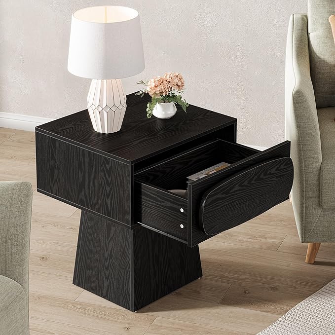 Tribesigns Modern Side End Table with Storage Drawer for Living Room, Bedroom and Small Space, Nightstand Accent Farmhouse Bedside with Oval-Shaped Handle, Easy Assembly (Modern, 1)