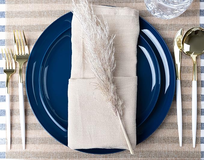 [30 Pack 8.6''] Dark Blue Plastic Party Plates Edge Collection Premium heavyweight Elegant Disposable Tableware Dishes