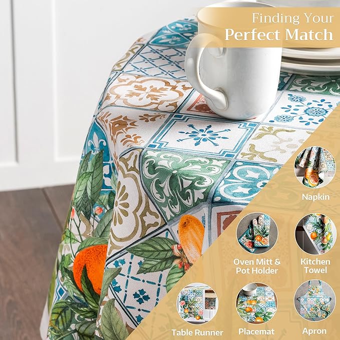 Maison d' Hermine Table Cloth Round Table 100% Cotton 69 Round Inches Tablecloth Reusable Decorative for Dining Room Farmhouse Home Valentines Day Decorations Spring Summer - Agrume