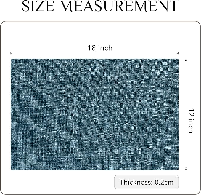 Softalker Faux Linen Placemats Set of 4-12 x 18 Inch, Heat Resistant Double Layered Durable Burlap Farmhouse Place Mats, Non-Slip Washable Rustic Table Mats for Dining, Kitchen, Party（Teal