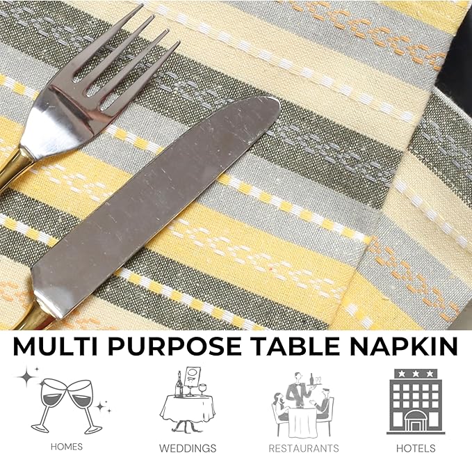 Cloth Napkins Set of 12 – 100% Cotton Dinner Napkins 18x18 Inch – Yellow Multi Color, Machine Washable, Reusable – Ideal for Weddings, Parties, Restaurants