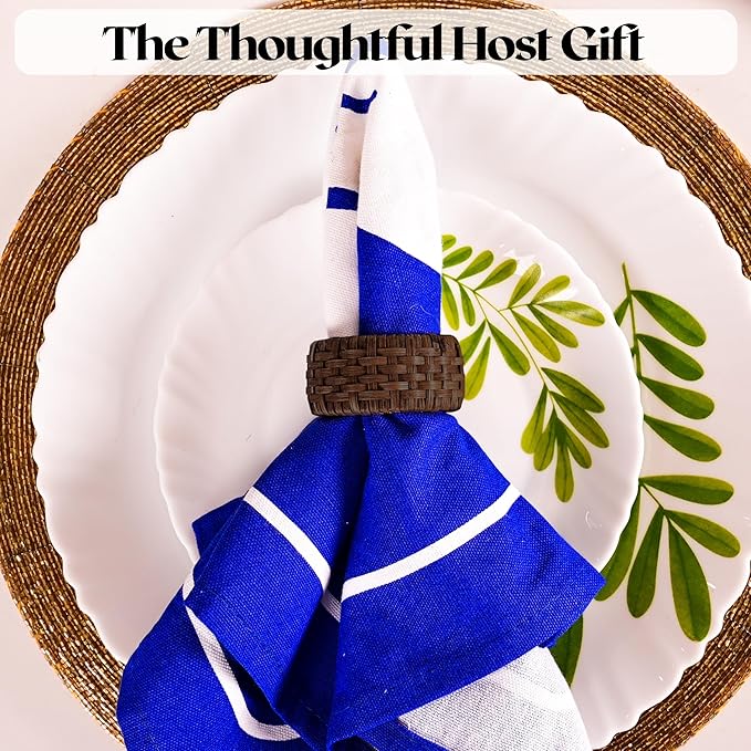 ALPHA Living HOME Woven Napkin Rings Set of 12, Rustic Farmhouse Cane Napkin Rings Round Handmade Napkins Rings Boho Tabletop Decor for Thanksgiving Christmas Party Wedding Deco (Brown)