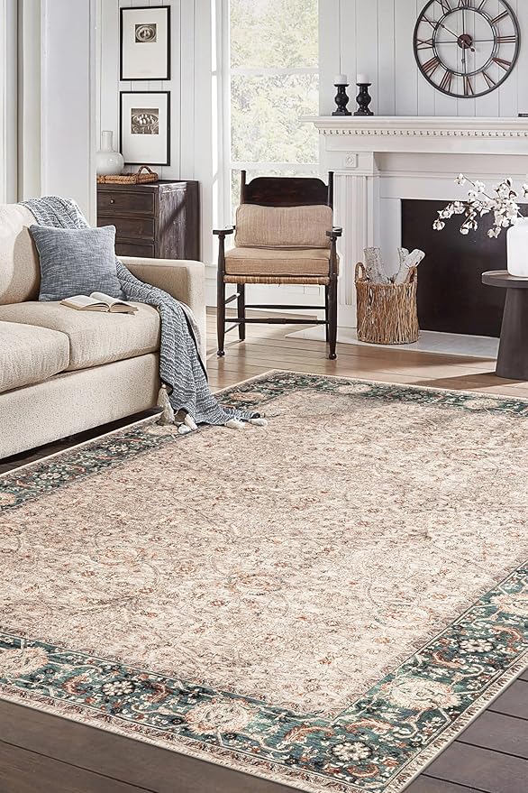 Keen Home Design 4x6 Rug - Machine Washable Area Rug with Non-Slip Backing, Ideal for Living Room, Dining Room, Bedroom - Vintage, Easy Clean, Durable, Low Pile - (4' x 6')