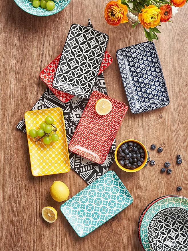 DOWAN 8" Ceramic Salad Plates Set of 6, Colorful Design for Salads, Appetizers & Desserts, Dishwasher, Microwave & Oven Safe – Ideal for Parties and Perfect for Wedding & Mother’s Day Gifts