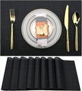 SLKQG Black Placemats Set of 8 - Easy Clean Washable Vinyl Placemats - Heat Resistant Placemats for Kitchen Table - PVC Table Mats for Dining Table (Pure Black, 8)