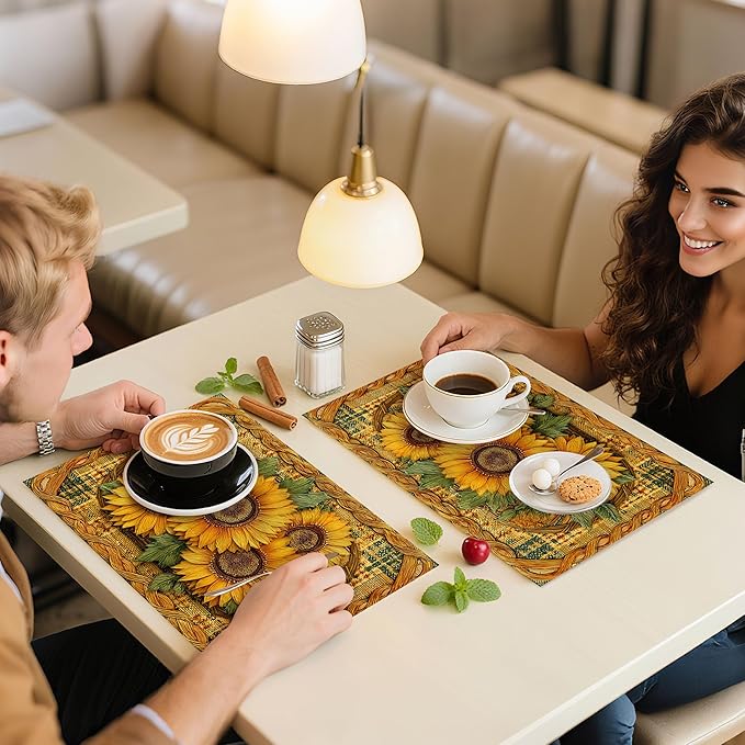 Sunflower Placemats Set of 4 Washable Table Place Mats for Dining Kitchen Party Decor