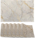 Placemats Set of 6,White Gold Marble Table Mats, Washable Linen Table Mats,Non-Slip Heat Resistant Placemats for Party Kitchen Dining Indoor Outdoor 12"x18"