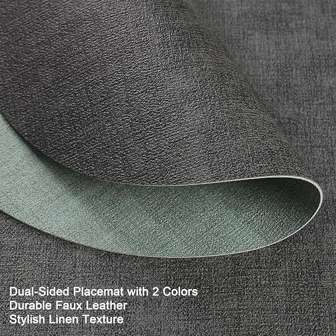 Myir JUN Round Placemats Dual Sided, Faux Leather Place Mats Set of 6 Indoor for Dining Table Outdoor Non-Slip Washable Table Mats (Set of 6, Gray Sage Green)