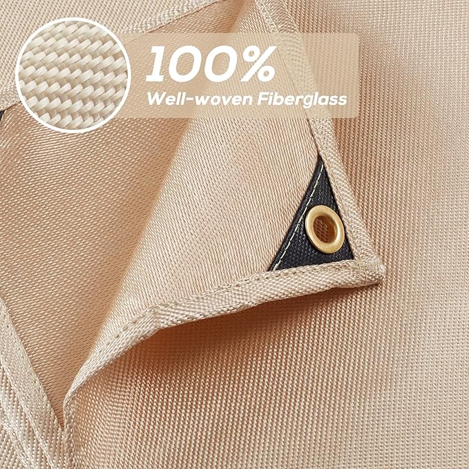 Heavy Duty Fiberglass Welding Blanket, Heat Resistant Blanket with Brass Grommets, Multi-Purpose Welding Mat for Grill, Smoker, Camping, Industrial Use (6x8 ft)