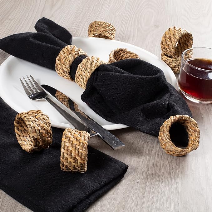 Lightnpro Natural Sea Grass Decorative Napkin Rings Set of 12, Serviette Napkin Rings Bulk for Party Decoration, Table Top Décor for Dinning Table, Everyday, Christmas, Easter Family Gatherings