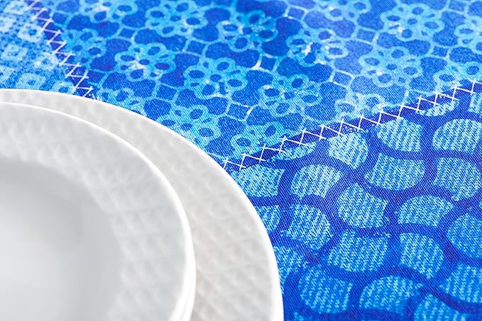 Maison d' Hermine Table Cloth Square Table 100% Cotton 60 x 60 Inches Tablecloth Reusable Decorative for Dining Room Farmhouse Home Valentines Day Decorations Spring Summer - Indigo Love