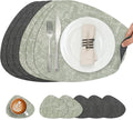 Placemats and Coasters, Washable Reversible Placemats Round Faux Leather Wipeable Place Mats Non Slip Heat Resistant Indoor Outdoor Table Mats (Set of 6, Gray Green)