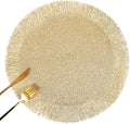 FAVE Gold Round Vinyl Placemats Set of 6, Washable Hollow Out Tassel Place Mats for Table Decoration, Daily Table Use, Holiday Decoration(15 inch,6PCS)