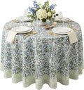 ATOSII Clover Blue 100% Cotton Round Boho Fall Tablecloth, Handblock Floral Table Cloth Linen for Kitchen Dining I Parties Outdoors Christmas Thanksgiving Fall Home Decor 72" Inches Round I 4-6 Seater