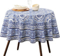 Maison d' Hermine Table Cloth Round Table 100% Cotton 63 Round Inches Tablecloth Reusable Decorative for Dining Room Farmhouse Home Valentines Day Decorations Spring Summer - Melodie Bleue