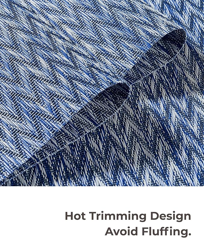 Leetaltree Blue Placemats Set of 12 - Heat Resistant Non-Slip Place mats for Dining Table, Washable Durable PVC Vinyl Woven Table Mats（Blue Zigzag, 12）