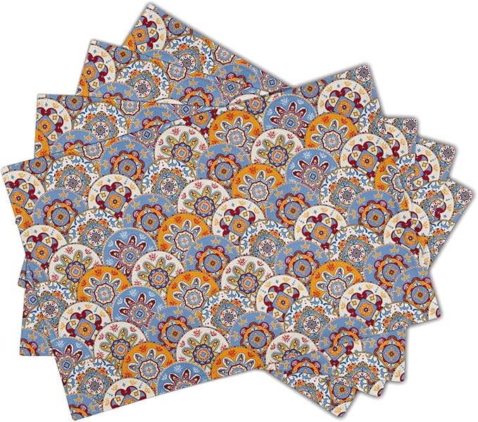 Boho Floral Placemats for Table - Bohemian Flowers Place Mats Set of 4 Beige Blue Place Mat 12x18 for Party Kitchen Dining Home