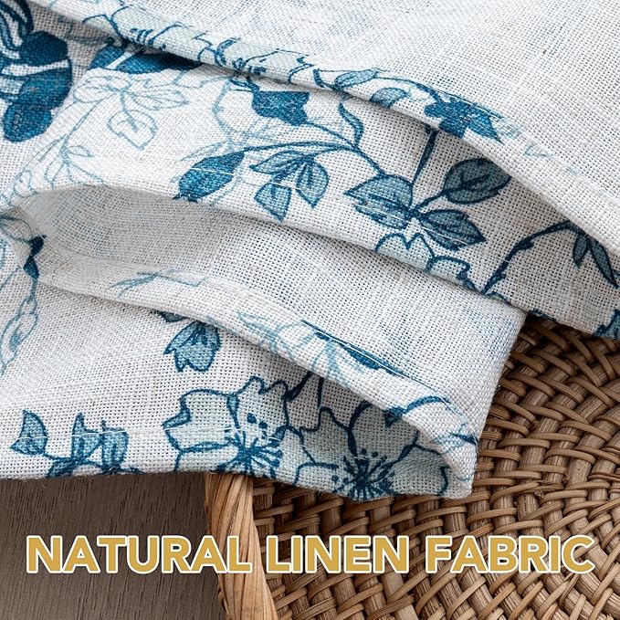 H.VERSAILTEX Linen Table Cloths Floral Printed Tablecloth Spill-Proof Waterproof Table Cover for Dining Buffet Feature Soft and Thick Fabric Wrinkle Free, 60 x 60 Inch, Retro Floral - Stone Blue