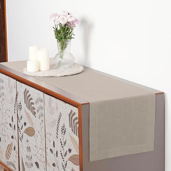 D'Moksha Homes Linen Natural Table Runner 90 Inches Long - 100% Pure Linen 14 x 90 Inch Table Runner for Dining, Valentines, Spring, Easter - Machine Washable