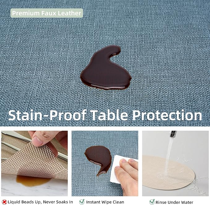 Oval Placemats for Dining Table Set of 4, Washable Leather Table Mats, Waterproof Heat-Resistant Non-Slip Kitchen Placemats, Simple Style Oval Design