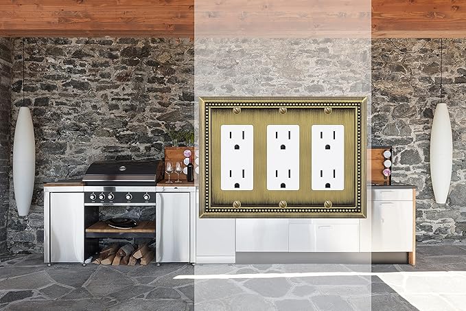 Henne Bery Sunken Pearls Heavy Duty Decorative Wall Plate Switch Plate Outlet Cover (Triple Decorator, Antique Brass)