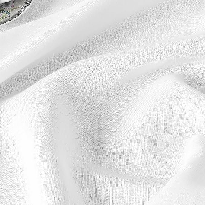 D'Moksha Homes Linen White Tablecloth 60 x 102 Inch - 100% Pure Linen Rectangular Table Cloth - Machine Washable Tablecloth for Valentines, Spring, Easter