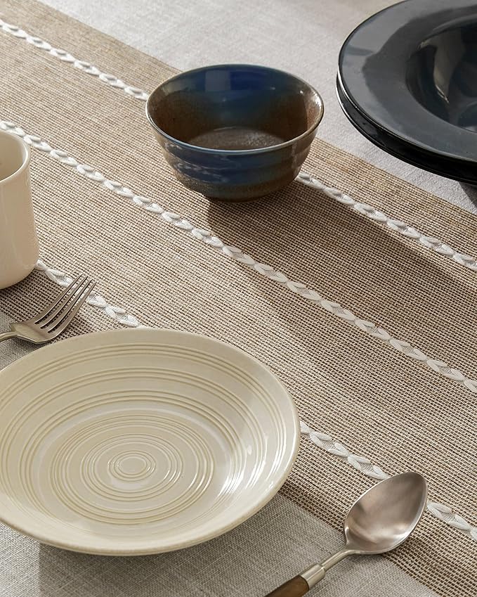 ZeeMart Contrast Linen Table Cloth Rectangle Table Cloths 54x108 Inch Brown, Farmhouse Style Heavy Weight Beige Tablecloth, Water Resistant Burlap Tablecloth