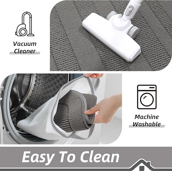 BEQHAUSE 24x36 Inch Kitchen Rug Mat Durable Kitchen Rugs Non-Slip Washable Absorbent Kitchen Mats for Floor Dirt-Resistant Semicircular Kitchen Mat (Grey)
