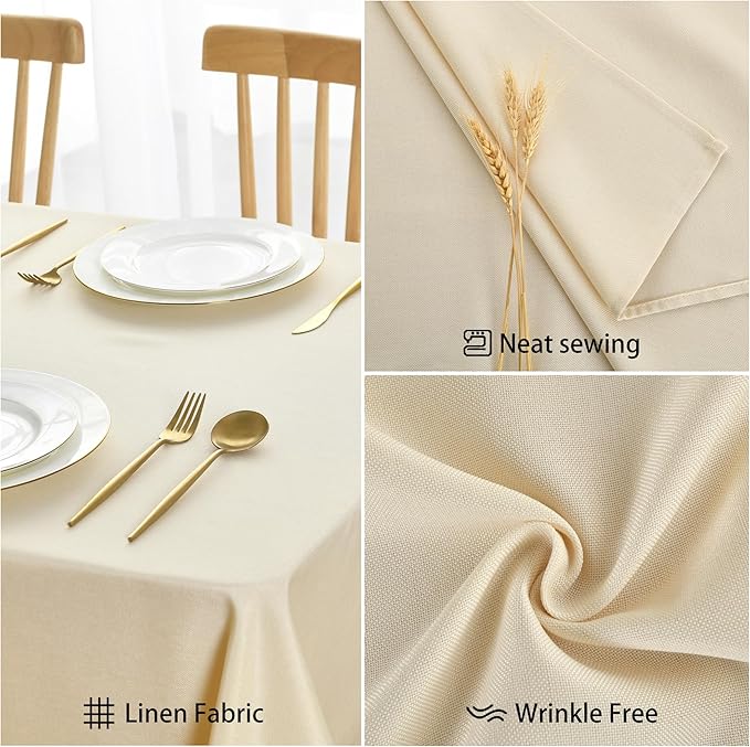 JIUZHEN Square Table Cloth Faux Linen Farmhouse Tablecloth Wrinkle & Stain Resistant Table Cover for Kitchen Dining, Holiday Party Dinner, Champagne, 70 x 70 Inch