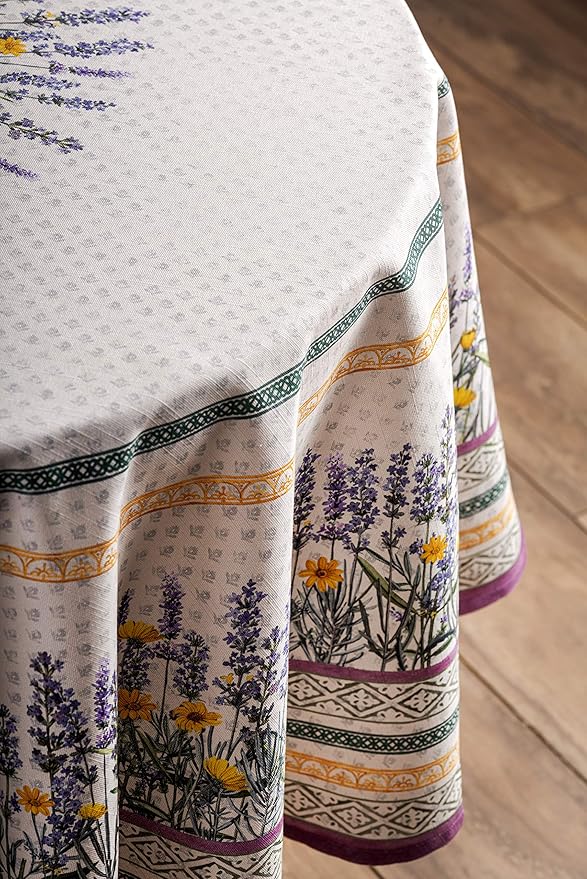 Maison d' Hermine Table Cloth Round Table 100% Cotton 63 Round Inches Tablecloth Reusable Decorative for Dining Room Farmhouse Home Valentines Day Decorations Spring Summer - Fanny Lavender