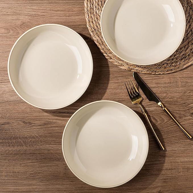 AmorArc 8.5'' Large Ceramic Pasta Bowls, 36oz Stoneware Pasta Serving Bowls Set of 4 for Kitchen, Wide Bowls for Pasta,Salad,OatmeaL,Microwave Safe, Reactive Glaze-Vanilla