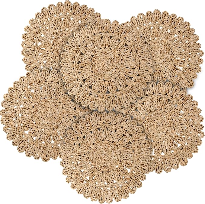 11.8" Corn Husk Woven Round Placemats Set of 6 - Wicker Boho Farmhouse Placemats - Rattan Table Mats Like Water Hyacinth for Dining Table, Wedding, Home
