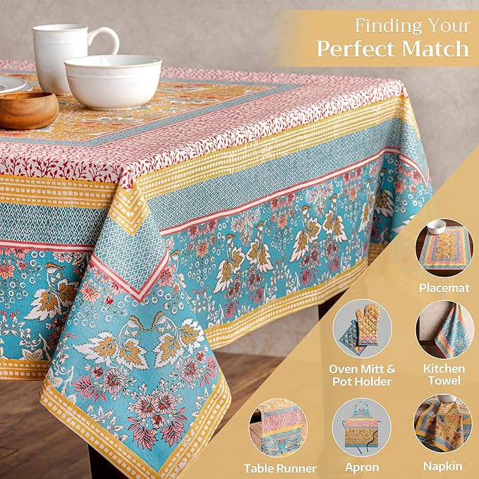Maison d' Hermine Table Cloth Rectangle Table 100% Cotton 70 x 108 Inches Tablecloth Reusable Decorative for Dining Room Farmhouse Home Valentines Day Decorations Spring Summer - Marquise