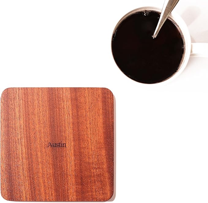 Austin Map Coaster by O3 Design Studio, Set Of 4, Sapele Wooden Coaster With City Map, Handmade