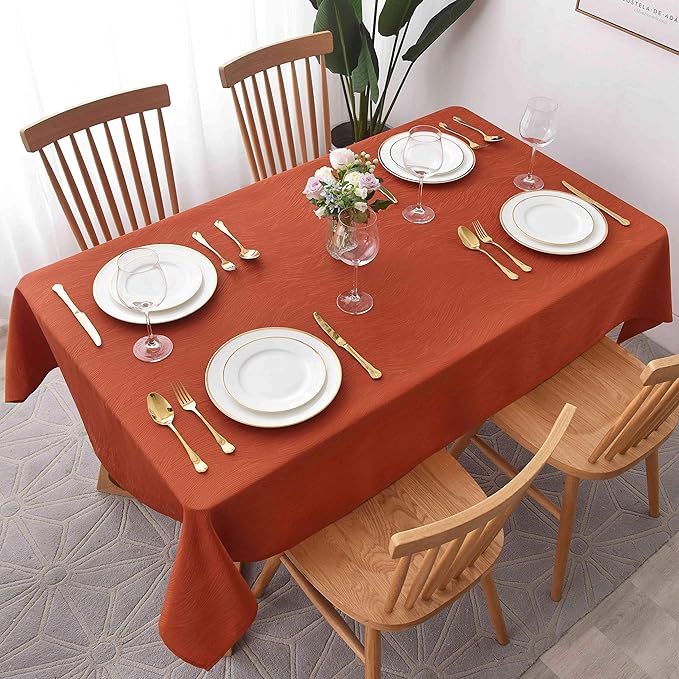 maxmill Jacquard Table Cloth Swirl Pattern Spillproof Wrinkle Resistant Halloween Decorative Fabric Tabletop Soft Dining Tablecloth for Fall Harvest Thanksgiving Dinner, Rectangle 52 x 70 Inch Rust