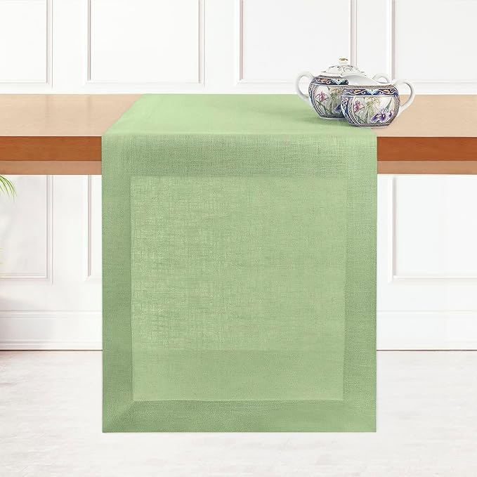 D'Moksha Homes Linen Sage Green Table Runner 90 Inches Long - 100% Pure Linen 14 x 90 Inch Table Runner for Dining, Spring, St Patricks Day, Easter - Machine Washable
