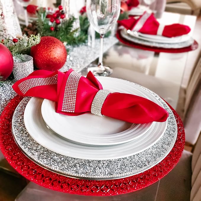 Ashford Napkin Ring, Sparkling Glass Rhinestones, for Cloth Napkins, Elegant Formal Dining Table Setting, Event, Wedding, Charcoal, 2", Set of 4
